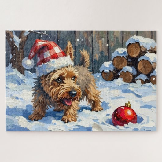 Spirited Cairn Terrier Dog Digging for Christmas T ジグソーパズル (横)