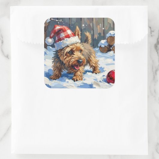 Spirited Cairn Terrier Dog Digging for Christmas T スクエアシール (バッグ)