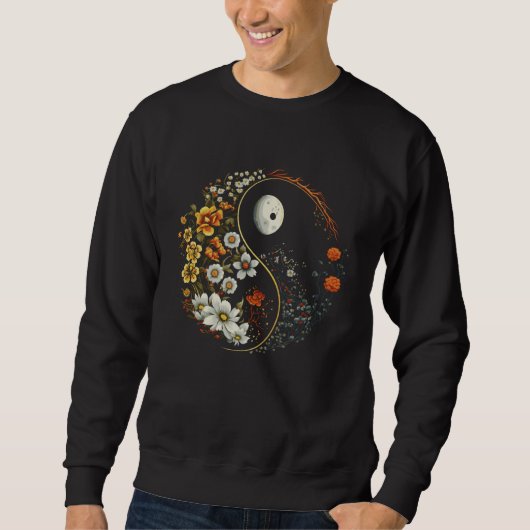 Spiritual Yoga Floral Yin Yang Flowers Symbol スウェットシャツ (正面)