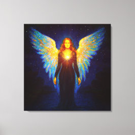 Spirituell Leuchtender Engel bei Nacht am See キャンバスプリント