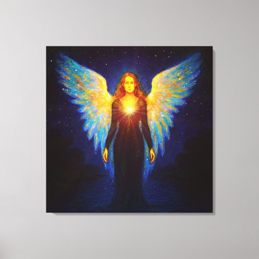 Spirituell Leuchtender Engel bei Nacht am See キャンバスプリント (正面)