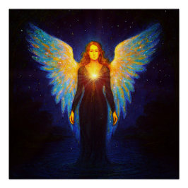 Spirituell Leuchtender Engel bei Nacht am See ポスター