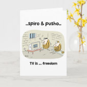 Spiro及びPusho TVの引用文の漫画の挨拶状 カード (黄色い花)