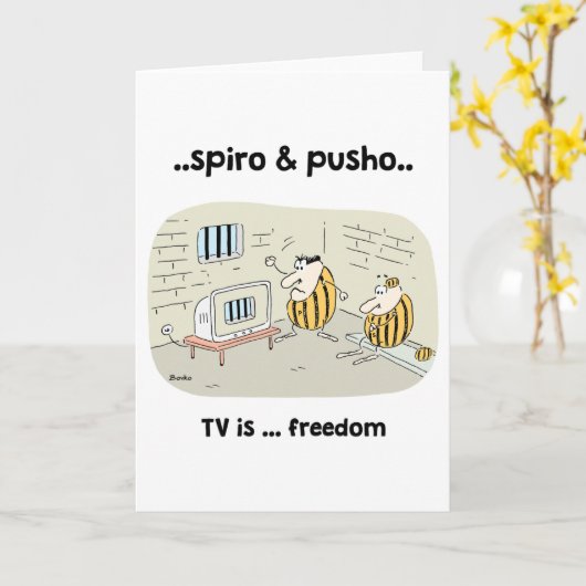 Spiro及びPusho TVの引用文の漫画の挨拶状 カード (黄色い花)