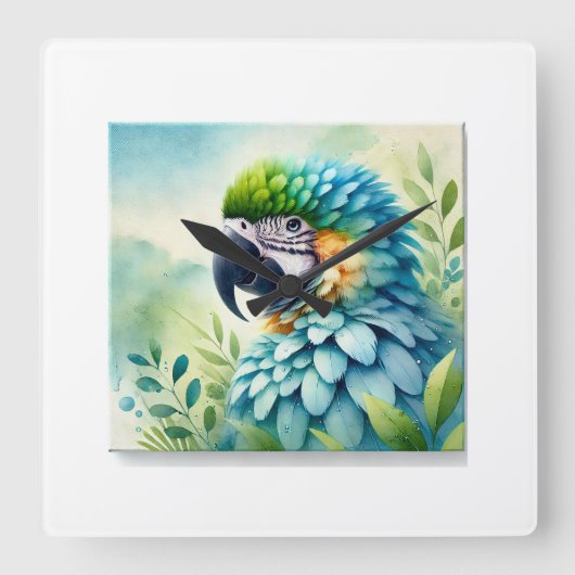 Spixs Macaw 081024AREF133 - Watercolor スクエア壁時計 (正面)