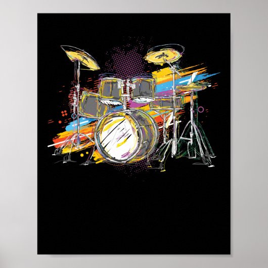 Splash Drum Musician For Drummer Watercolor ポスター (正面)