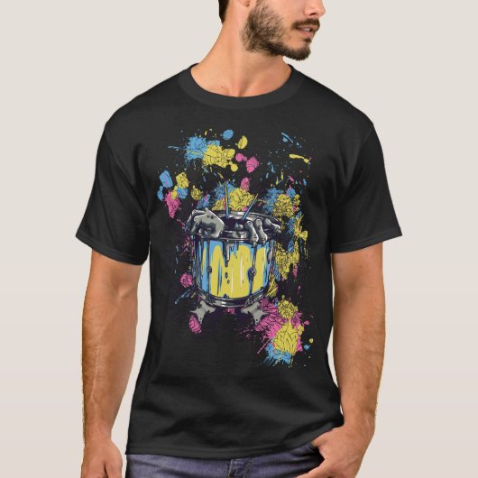 Splash Drummer - Farbexplosion auf der Snare Tシャツ (正面)