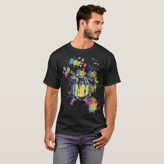 Splash Drummer - Farbexplosion auf der Snare Tシャツ (正面フル)