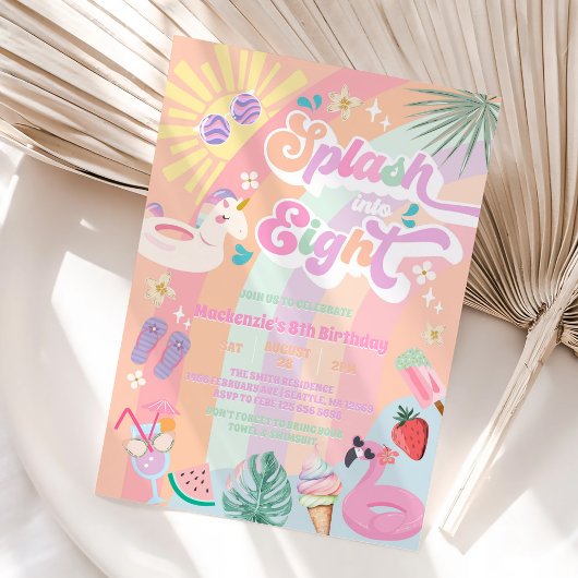Splash Into Eight Summer Rainbow Sun 8th Birthday  招待状