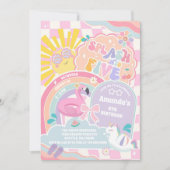 Splash Into Five Cloud Rainbow Disco 5th Birthday  招待状 (正面)