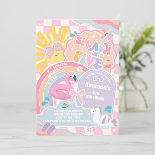 Splash Into Five Cloud Rainbow Disco 5th Birthday  招待状 (スタンド正面)