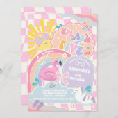 Splash Into Five Cloud Rainbow Disco 5th Birthday 招待状 (正面/裏面)