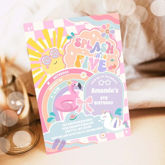Splash Into Five Cloud Rainbow Disco 5th Birthday  招待状