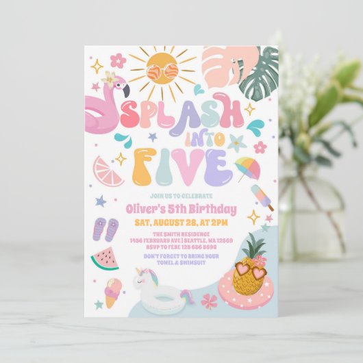 Splash Into Five Pool Party Summer 5th Birthday 招待状 (スタンド正面)