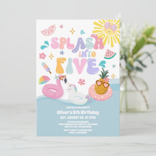 Splash Into Five Pool Party Summer 5th Birthday 招待状 (スタンド正面)