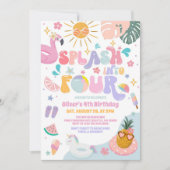 Splash Into Four Pool Party Summer 4th Birthday 招待状 (正面)
