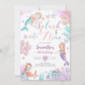 Splash Into Nine Mermaid Under The Sea Birthday 招待状 (正面)