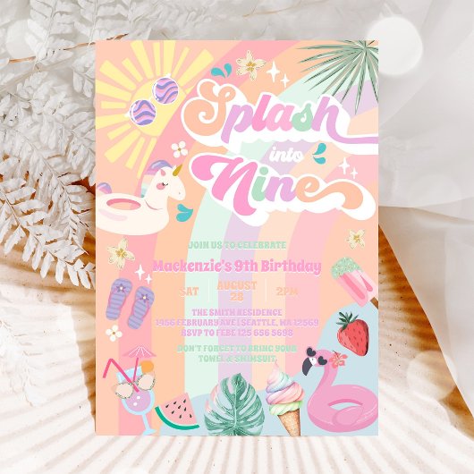 Splash Into Nine Summer Rainbow Sun 9th Birthday  招待状