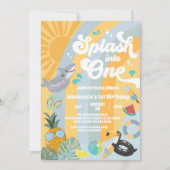 Splash Into One Summer Rainbow Sun 1st Birthday 招待状 (正面)