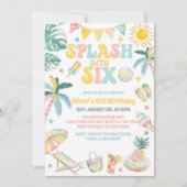 Splash Into Six Beach Party Summer 6th Birthday 招待状 (正面)