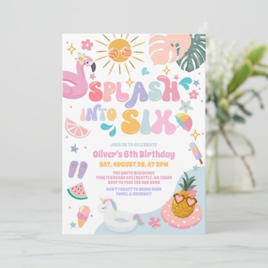 Splash Into Six Pool Party Summer 6th Birthday 招待状 (スタンド正面)