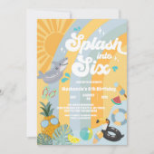 Splash Into Six Summer Rainbow Sun 6th Birthday  招待状 (正面)
