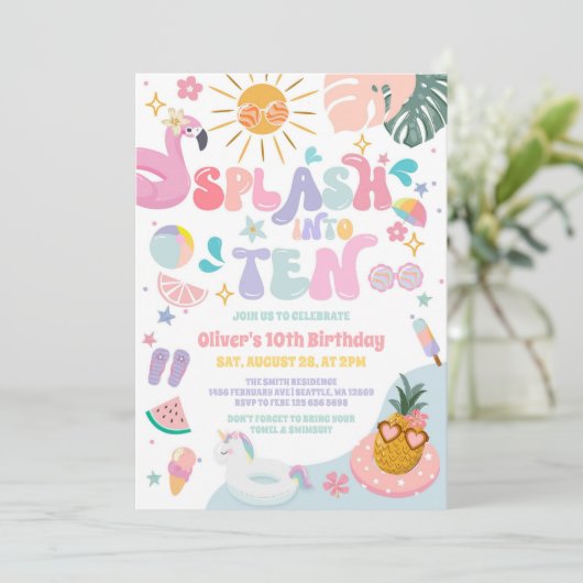 Splash Into Ten Pool Party Summer 10th Birthday  招待状 (スタンド正面)