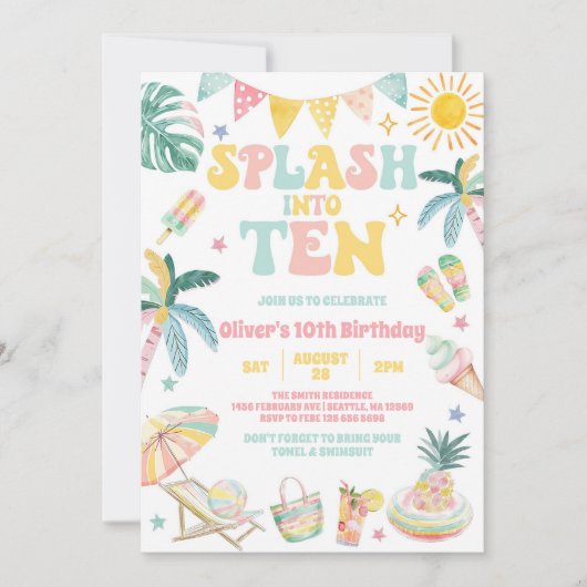 Splash Into Ten Tropical Summer 10th Birthday 招待状 (正面)