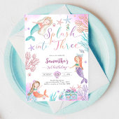 Splash Into Three Mermaid Under The Sea Birthday 招待状