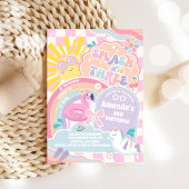 Splash Into Three Pool Party Rainbow 3rd Birthday 招待状