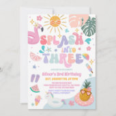 Splash Into Three Pool Party Summer 3rd Birthday 招待状 (正面)
