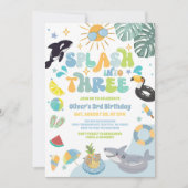 Splash Into Three Pool Party Summer 3rd Birthday  招待状 (正面)