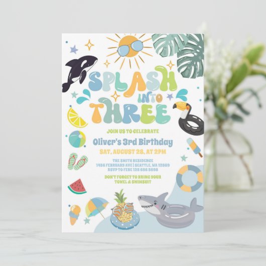 Splash Into Three Pool Party Summer 3rd Birthday  招待状 (スタンド正面)