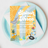 Splash Into Three Summer Rainbow Sun 3rd Birthday  招待状
