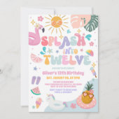 Splash Into Twelve Pool Party Summer 12th Birthday 招待状 (正面)