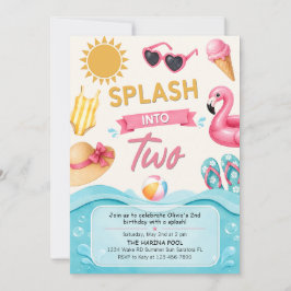 Splash Into Two Summer Pool Birthday Party 招待状