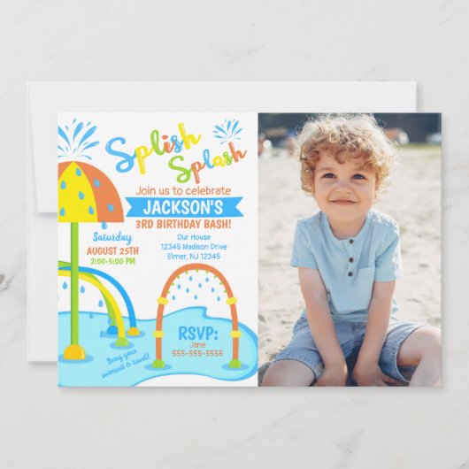 Splash Pad Birthday Photo Invitation / Water Park 招待状 (正面)