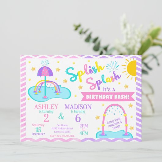 Splash Pad Joint Birthday Invitation | Water Park 招待状 (スタンド正面)