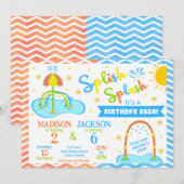 Splash Pad Joint Birthday Invitation | Water Park 招待状 (正面/裏面)