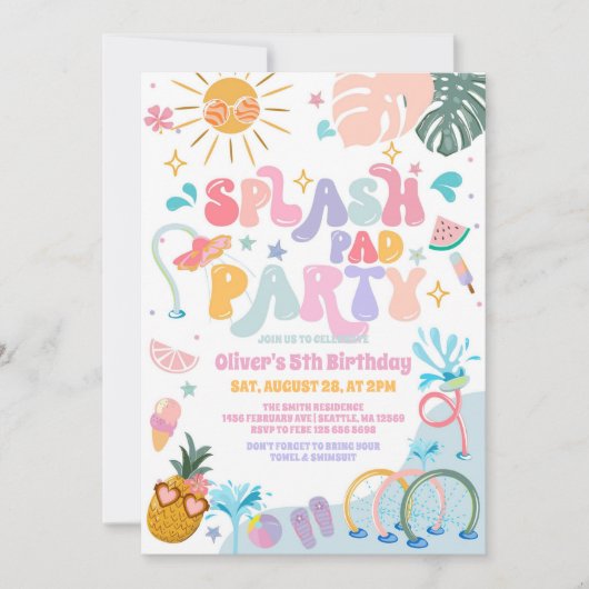 Splash Pad Party Pool Party Summer Birthday 招待状 (正面)