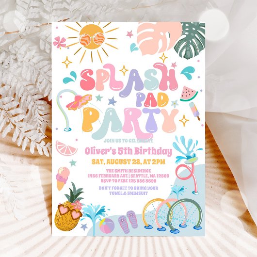 Splash Pad Party Pool Party Summer Birthday 招待状
