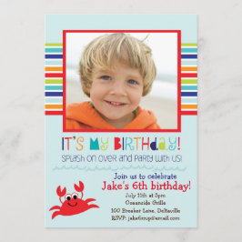 Splashingカニの夏の誕生日パーティーの招待状 招待状