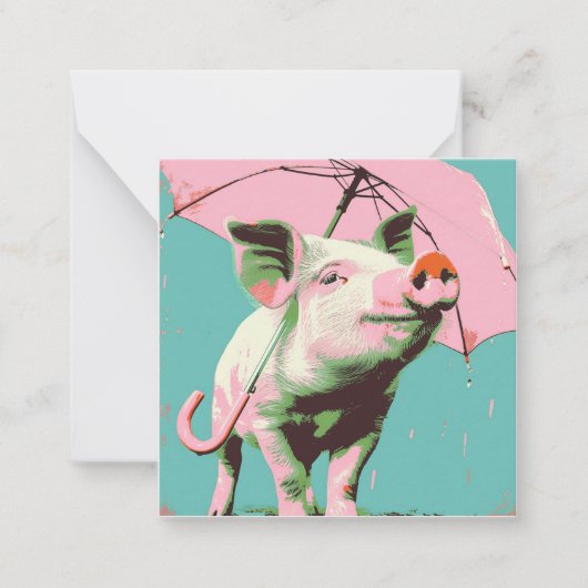 Splashing Adventures：ミニマリストピグおもしろい ノートカード (正面)