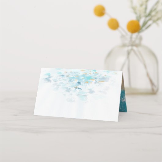 Splashing Blue Waves Coastal Wedding プレイスカード (裏面)