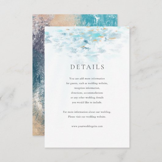 Splashing Blue Waves Coastal Wedding Details Card 出欠カード (正面/裏面)
