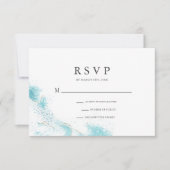 Splashing Blue Waves Coastal Wedding RSVP Card (正面)