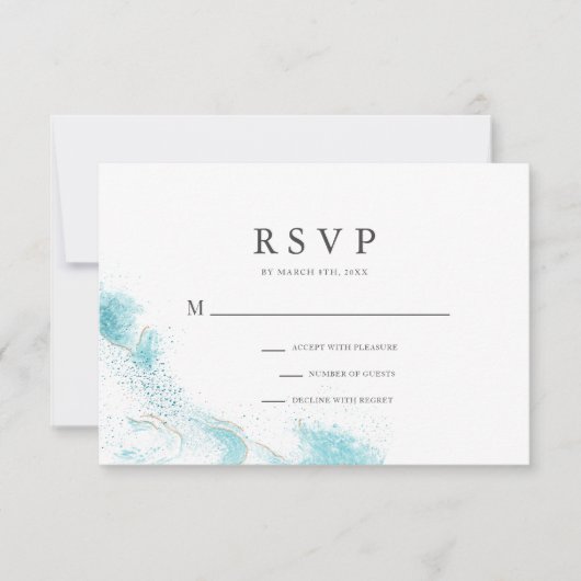 Splashing Blue Waves Coastal Wedding RSVP Card (正面)