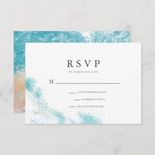 Splashing Blue Waves Coastal Wedding RSVP Card (正面/裏面)