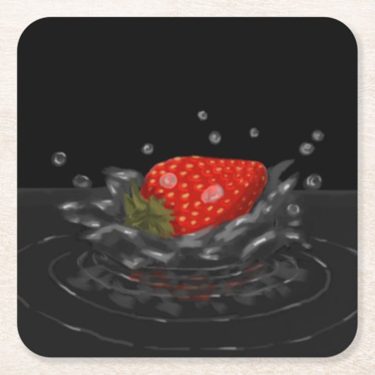 Splashing strawberry スクエアペーパーコースター (正面)
