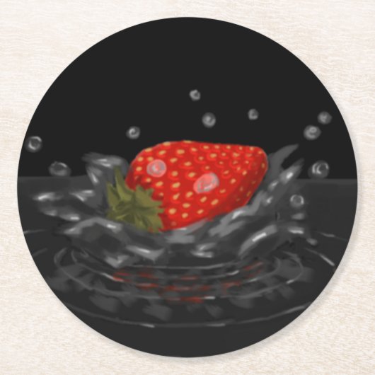 Splashing strawberry ラウンドペーパーコースター (正面)